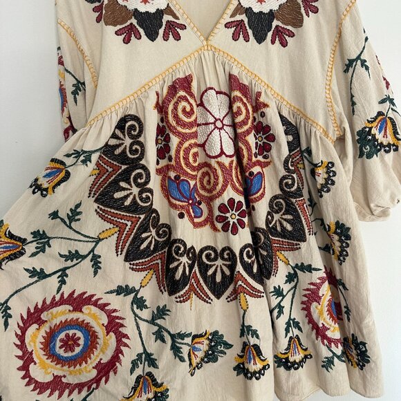 Zara Romy Tunic Mini Dress Embroidered Floral Linen Blend Boho - XS - Picture 5 of 10